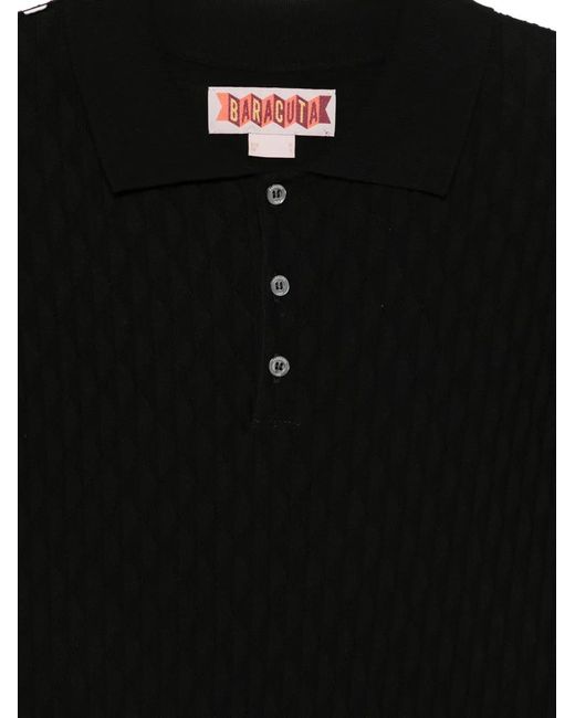 Baracuta Black Pattern Stitch Ss Polo for men