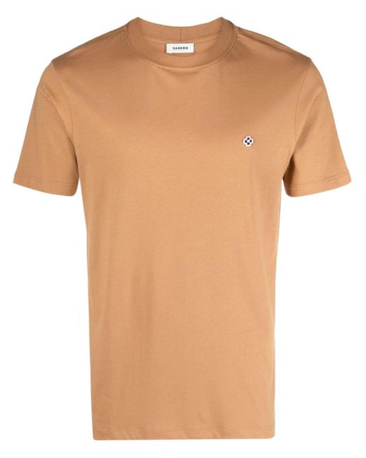 Sandro White Cross-embroidered Short-sleeve T-shirt for men
