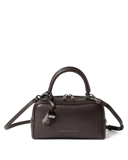 Brunello Cucinelli Brown Boston Explorer Top-Handle Padlock Bag