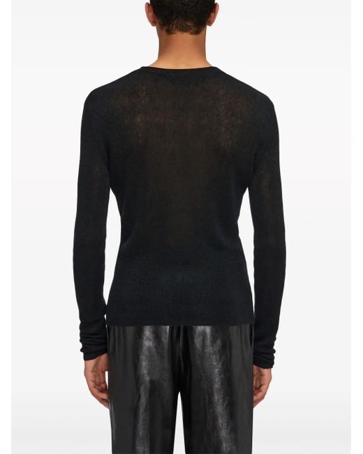 Ferragamo Black Ribbed-Knit Linen Jumper for men