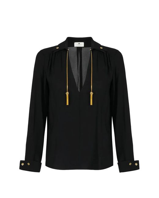 Elisabetta Franchi Black Tassel-Embellished Double-Collar Blouse
