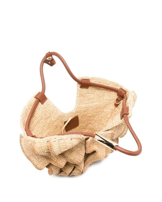 Zimmermann Natural Small Goldentime Ruffled Raffia Tote Bag