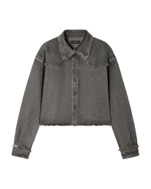Alanui Gray Frayed-Hem Denim Shirt