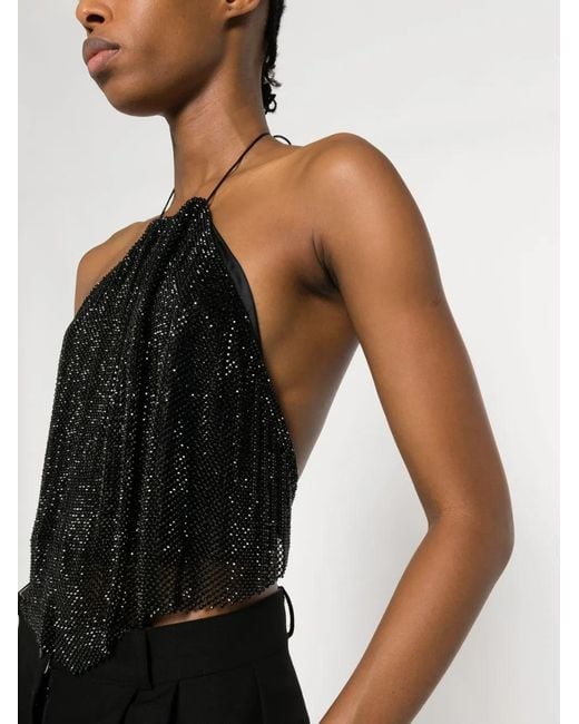 MANURI Black Draped Chainmail Halterneck Top