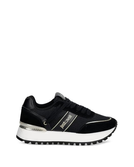 Just Cavalli Black Logo-Print Panelled Sneakers