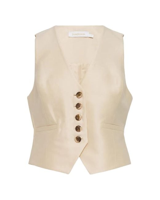 Zimmermann White Luna Buttoned V-Neck Waistcoat