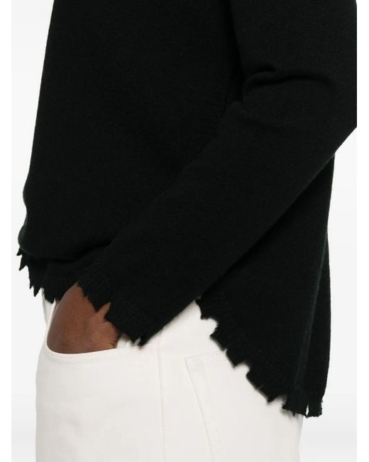 Kujten Black Mavis Roll-Neck Frayed Sweater