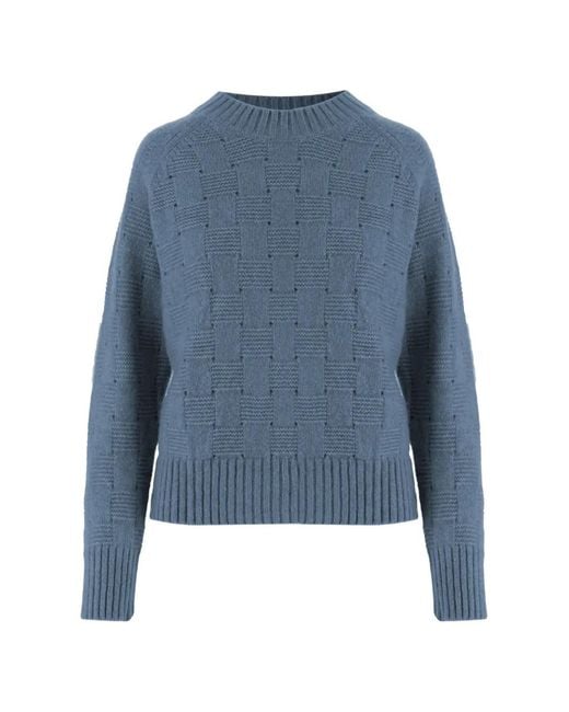 Allude Blue Basket-Weave Crew-Neck Sweater