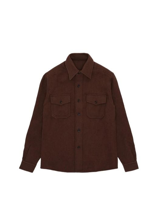 Fortela Brown Kenny Brushed Chest-Pocket Overshirt for men