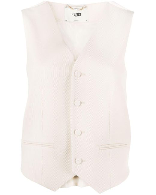 Fendi White Button-up Virgin Wool Vest