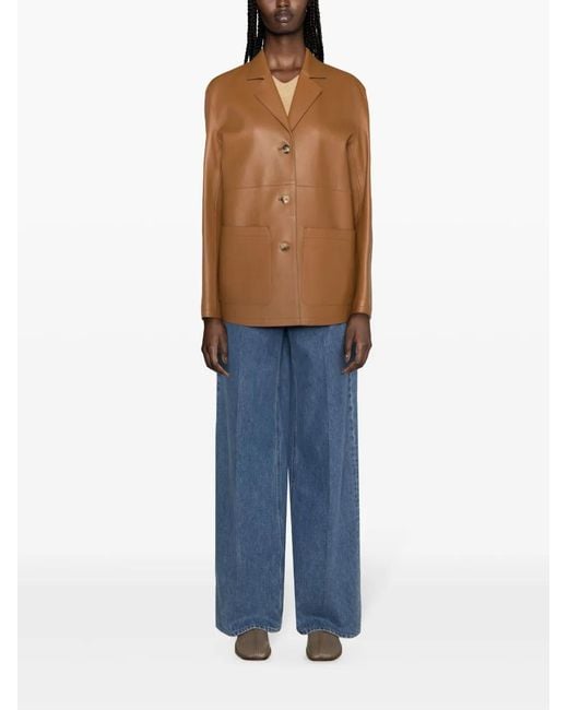 Totême Brown Notched-Lapels Leather Jacket