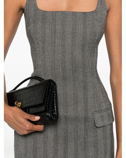 Ferragamo Gray Striped Pleated Midi Dress