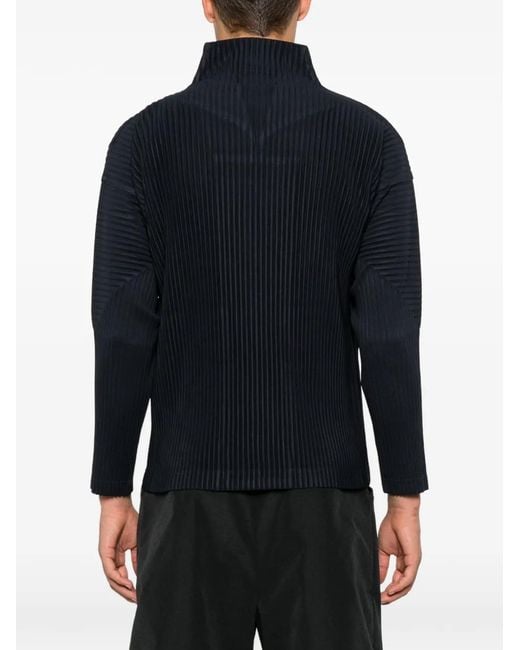 Homme Plissé Issey Miyake Blue Pleated Zip-Up Shirt for men