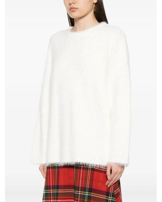 B+ AB White Crew-Neck Brushed-Effect Jumper