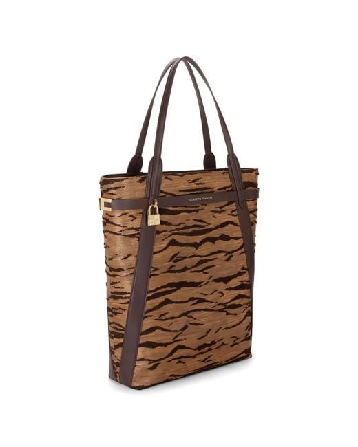 Elisabetta Franchi Brown Tiger-Print Padlock-Detail Shoulder Bag