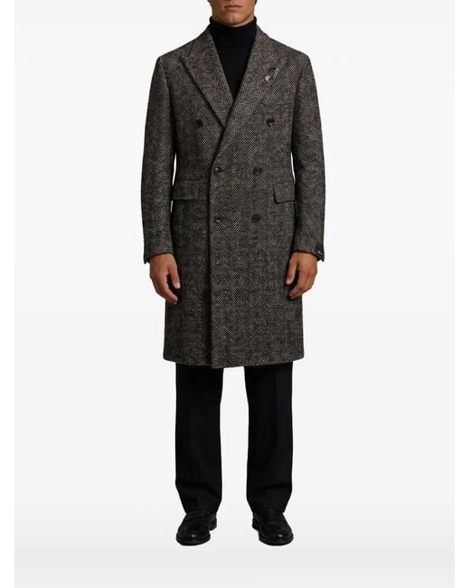 Tagliatore Black Pino Lerario Herringbone Coat for men