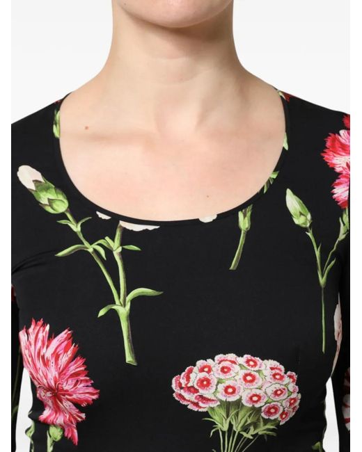 Dolce & Gabbana Black Floral-Print Long-Sleeve Blouse