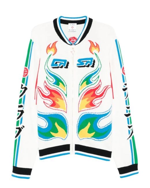メンズ Casablanca Flame Laurel ジップアップ カーディガン White