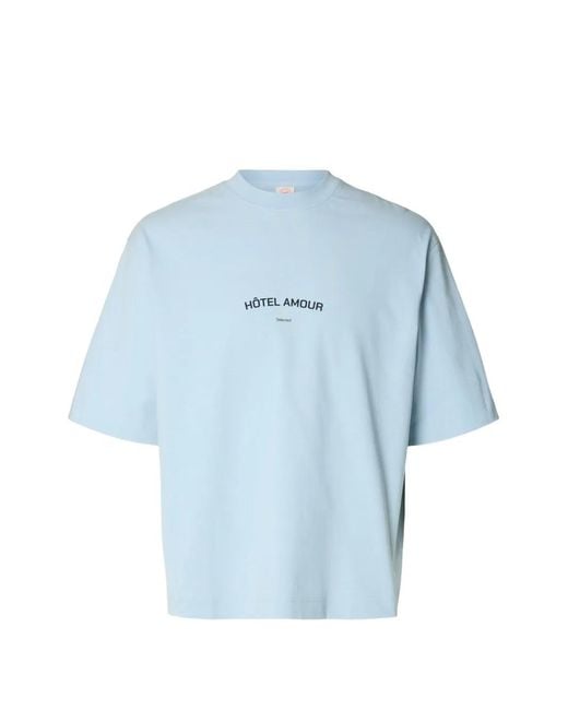 SELECTED Blue X Hotel Amour Logo-Print T-Shirt for men