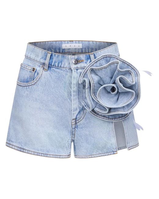 Area Blue Floral-Appliqué Denim Shorts