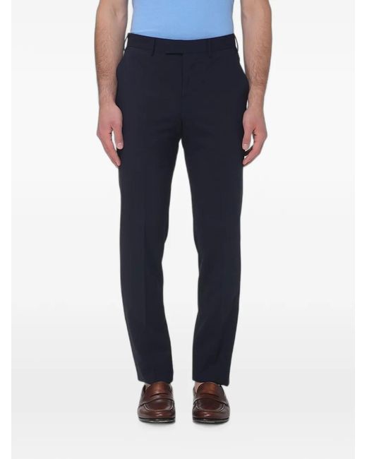 PT Torino Blue Pressed-Crease Tailored Trousers for men
