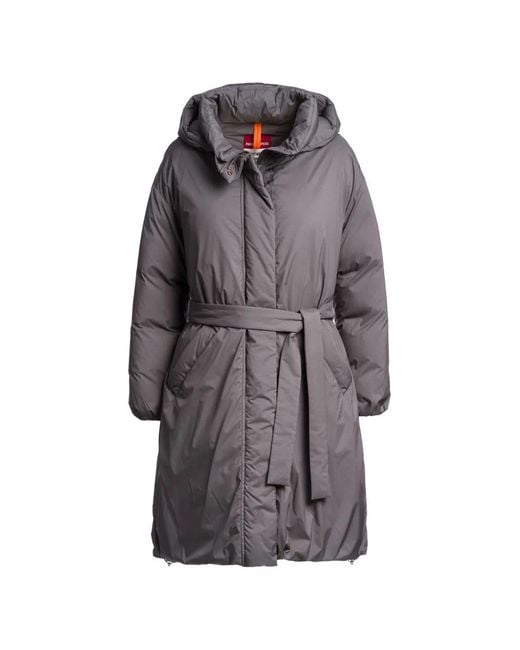 Parajumpers Gray Deras Hooded Belted Coat