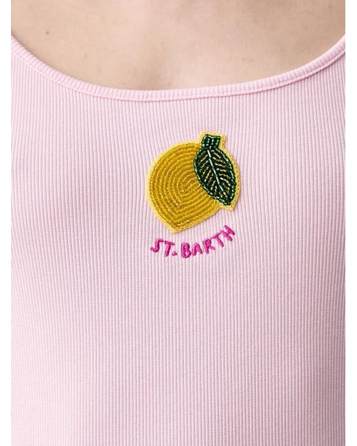 Mc2 Saint Barth White Zaira Bead-Embellished Ribbed Top