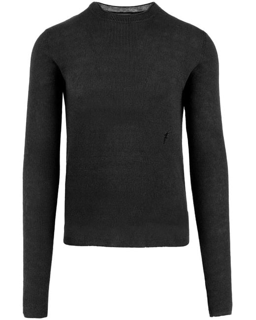 Ferragamo Black Ribbed-Knit Linen Jumper for men