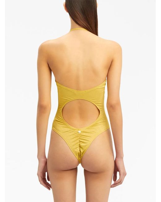Palm Angels Yellow Glittered Cut-Out Swimsuit