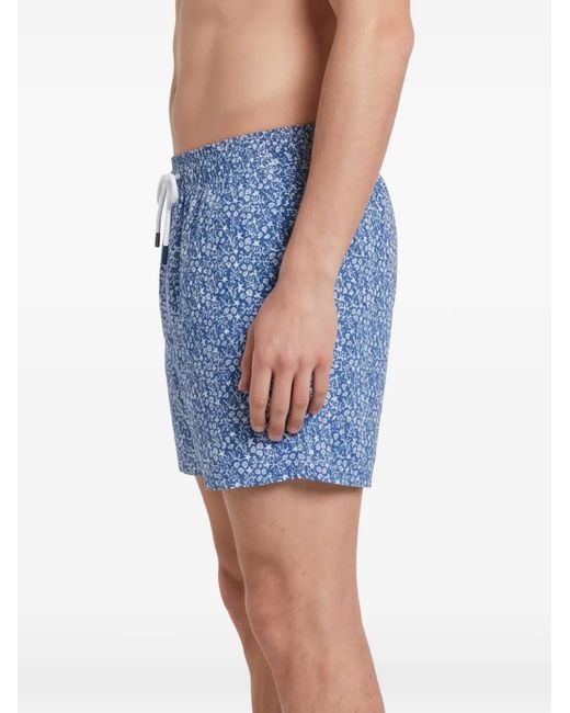 Fedeli Blue Drawstring Printed Swim Shorts for men