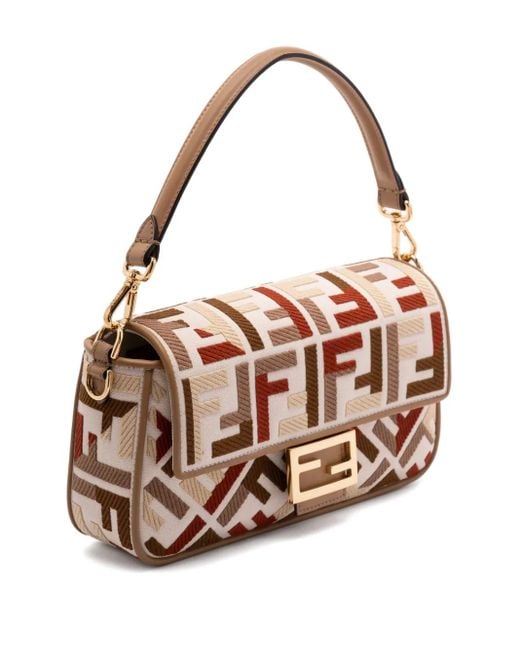 Fendi Metallic Medium Baguette Ff-Motif Shoulder Bag