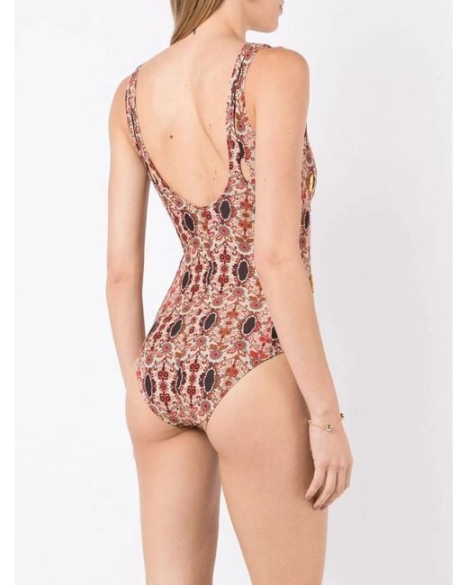 Amir Slama Pink Floral-Print Scoop Neck Swimsuit