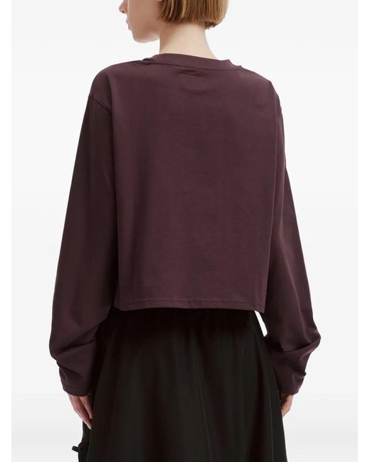 Izzue Purple Logo-Embroidered Cut-Out Long-Sleeved Cropped T-Shirt