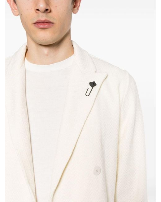 Lardini White Double-breasted Knitted Blazer for men