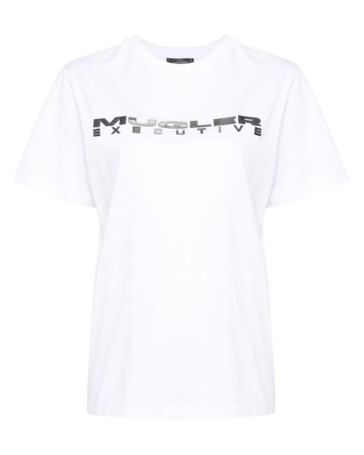 Mugler White Executive T-Shirt mit Logo-Print