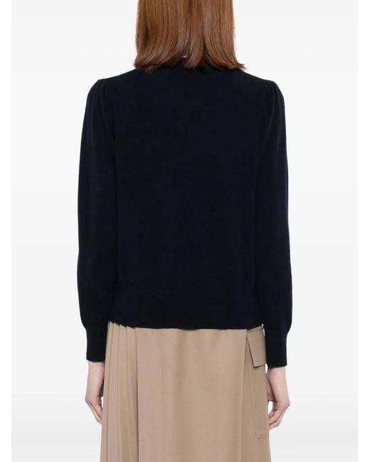 N.Peal Cashmere Blue Lace Trim V-Neck Jumper