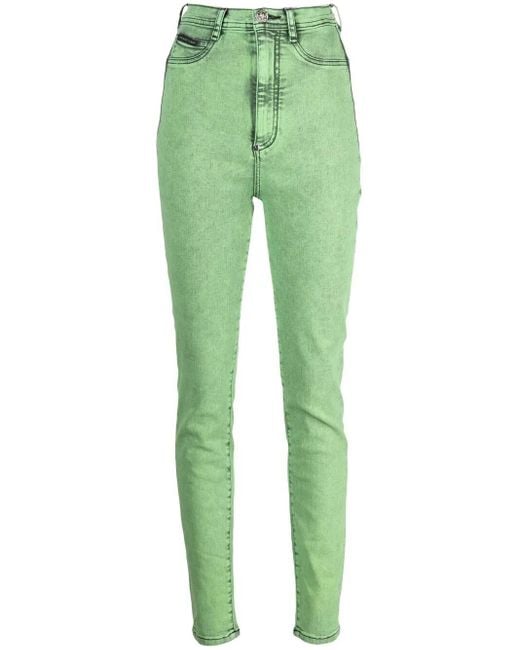 Philipp Plein Green Overdyed Stretch Super High-Waist Jeggings, Waist