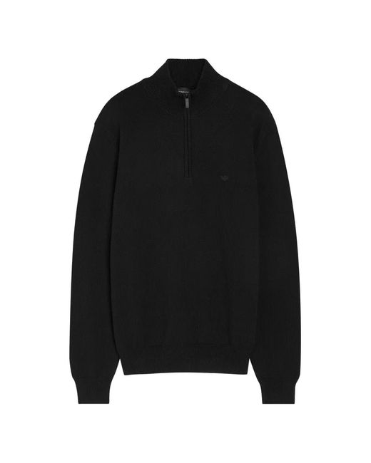 Emporio Armani Black Half-Zip Embroidered-Logo Sweater for men