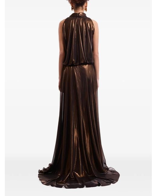 Gemy Maalouf White Flower-Detail Halterneck Maxi Dress
