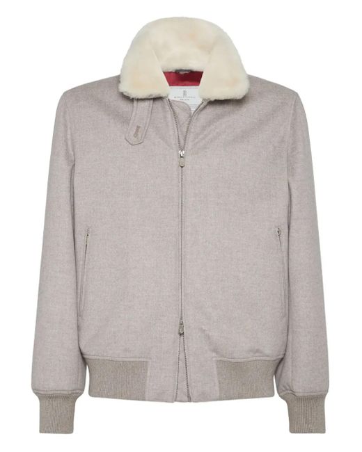 Brunello Cucinelli Gray Cashmere Bomber Jacket for men