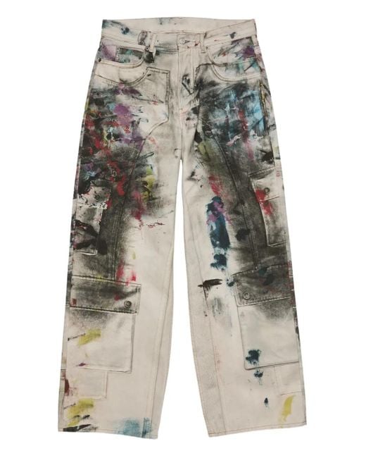 Acne White 1981 Paint-Splatter Cargo Jeans