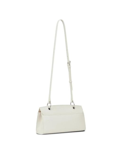 POTAMY White Flap Leather Shoulder Bag