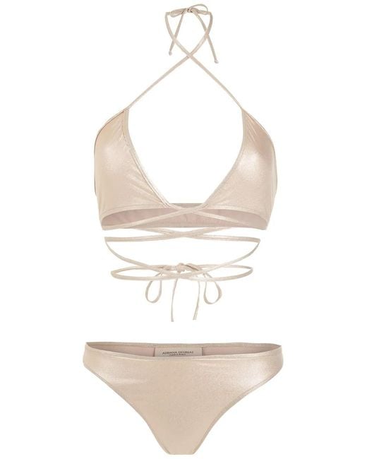 Adriana Degreas White Tie-Fastening Metallic Bikini Set