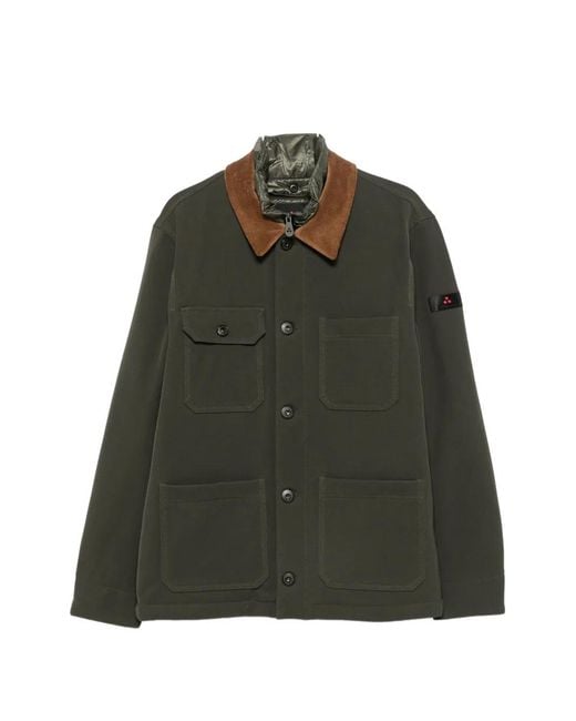 Peuterey Green Corduroy-Collar Patch-Pocket Coat for men