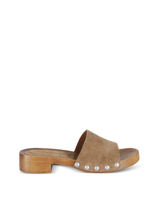 COPENHAGEN Brown Stud-Embellished Suede Clogs