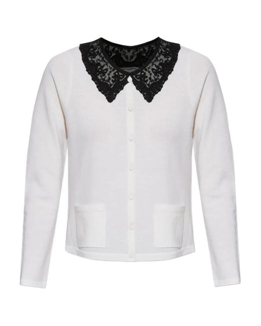 LoveShackFancy White Lace Collared Pocket Cardigan