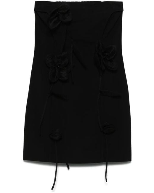 ROTATE BIRGER CHRISTENSEN Black Rose-Appliqué Tube Mini Dress