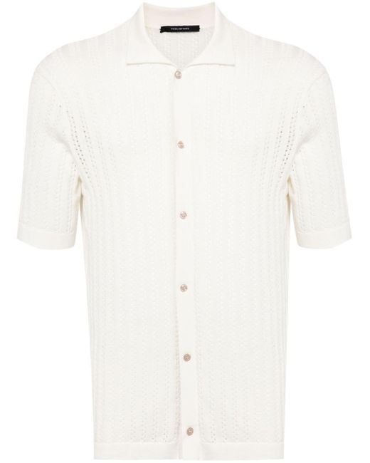 Tagliatore White Jesse Pointelle-Knit Polo Shirt for men