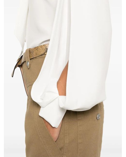 Etro White Natural Silk Blouse With Bow Neck Shirt