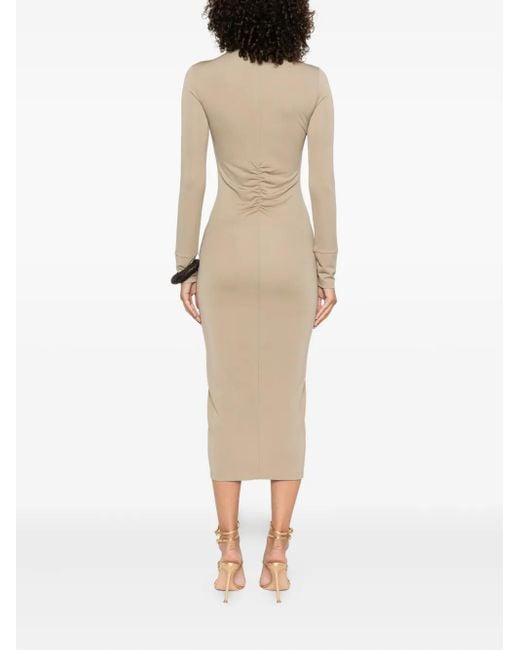 Patrizia Pepe Natural Button-Front Draped Midi Dress